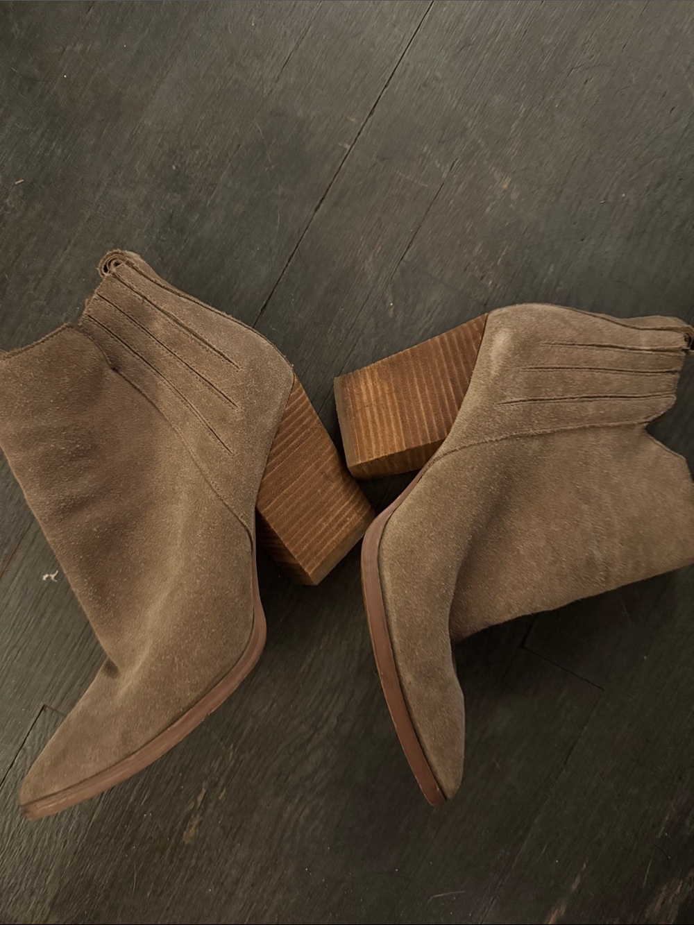 Guess Taupe Suede Block Heel Ankle Boots